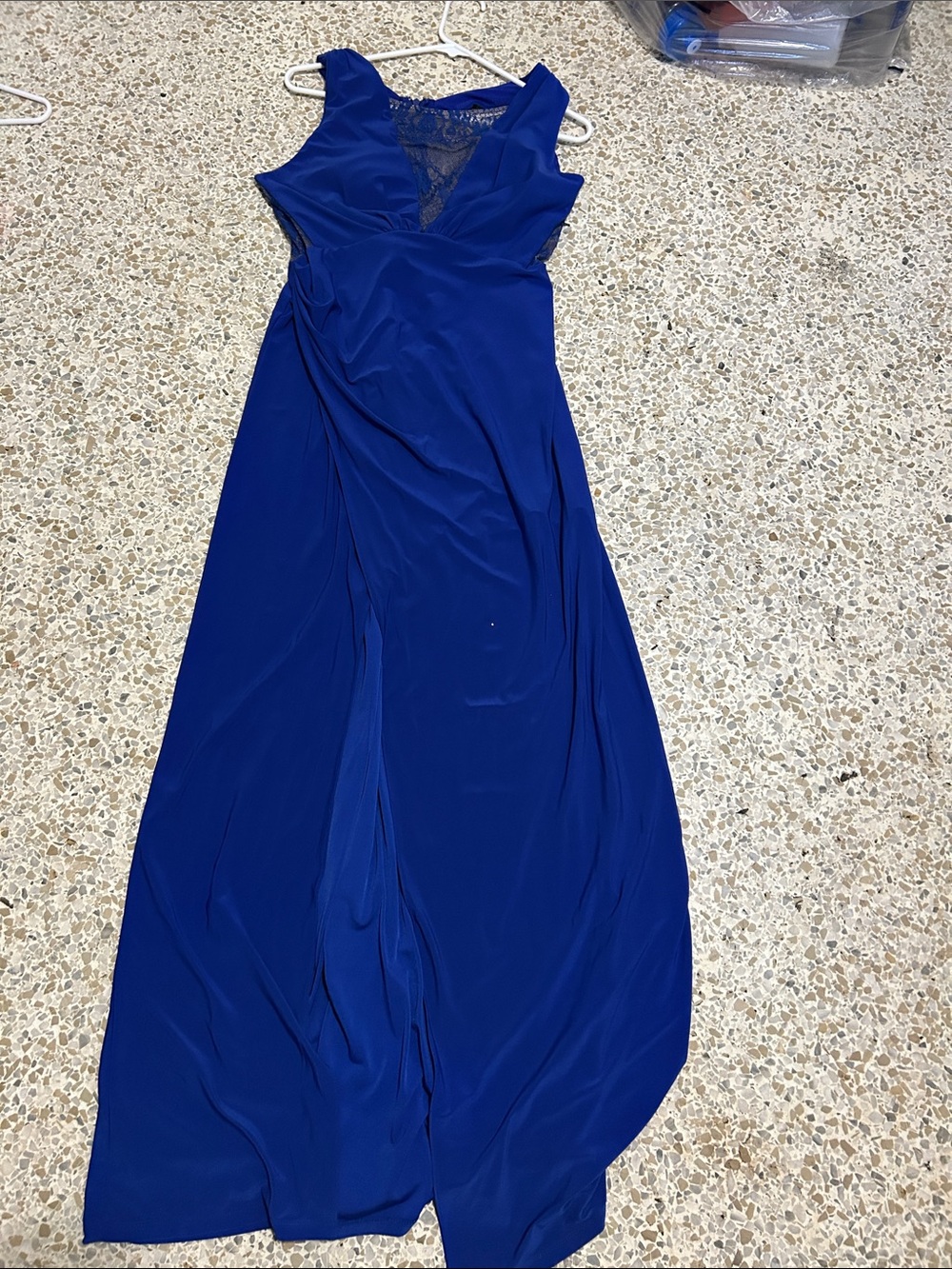 Elegant Royal Blue V-Neck Lace-Inset Maxi Dress